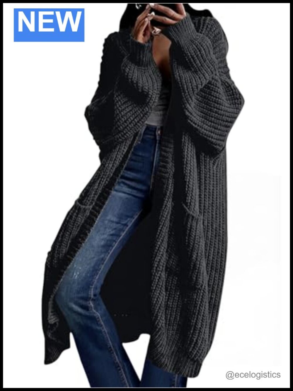 Oversized Long Cardigan Sweater Coat with Pockets Open Front Knit Fall Winter